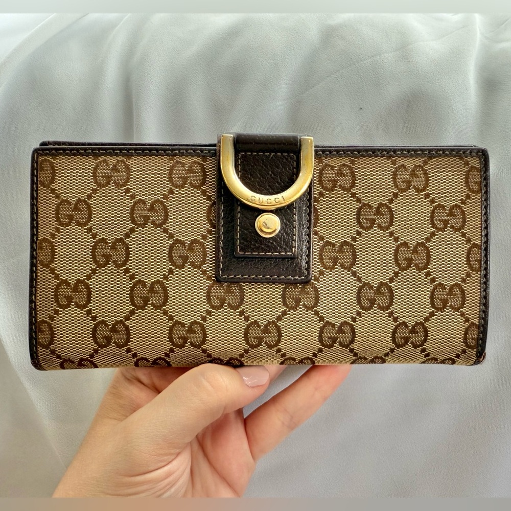 100% Authentic Gucci GG Canvas Abbey Long Wallet